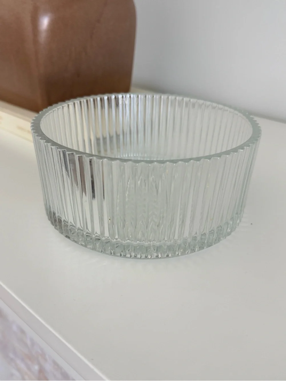 Ribbed Clear Glass Decorative Bowl